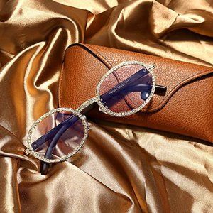 Wood Buff Gold Glasses w/Crystal Bezel